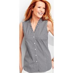 TALBOTS Black White Plaid Print Wrinkle Resistant Button Down Shirt Size 10